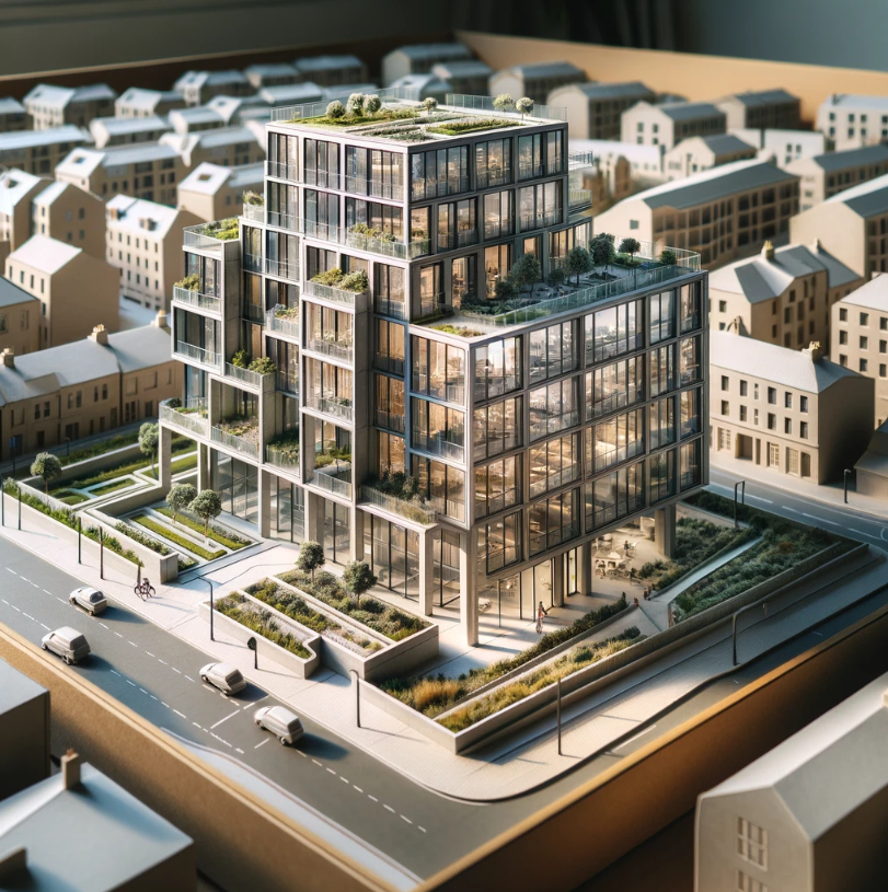 Ari Model tarafından yapılan modern bir binanın detaylı mimari modeli.