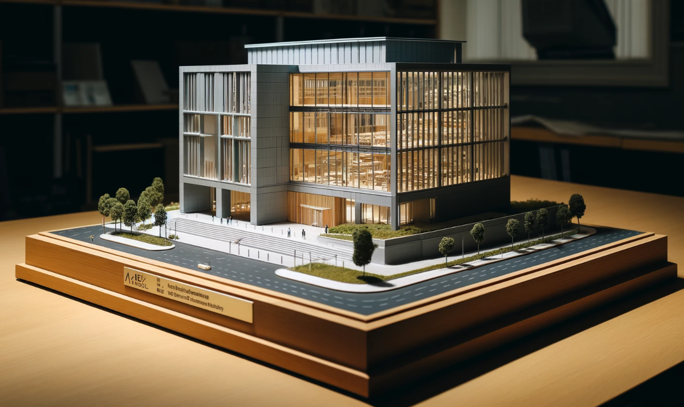 Ari Mimari Model Yapımı tarafından yapılan modern bir binanın detaylı mimari modeli.