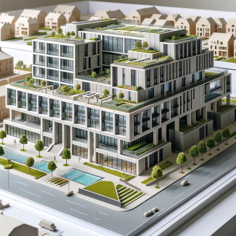 Ari Mimari Model Yapımı tarafından yapılan modern bir binanın detaylı mimari modeli.