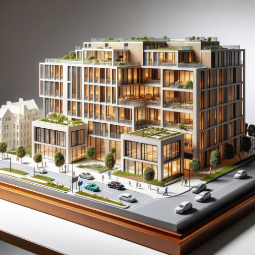 Çankırı'da Ari Mimari Model Yapımı tarafından yapılmış modern bir binanın detaylı mimari modeli.