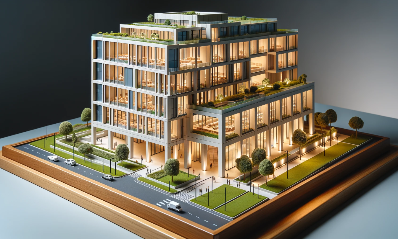 Diyarbakır'da Ari Mimari Model Yapımı tarafından yapılmış, modern bir binanın ayrıntılı mimari modeli.