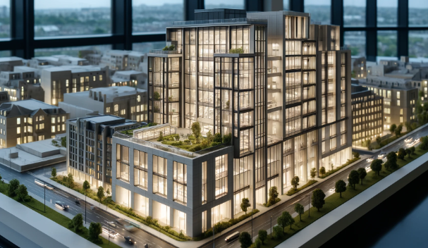 Edirne'de Ari Mimari Model Yapımı tarafından yapılmış, modern bir binanın ayrıntılı mimari modeli.