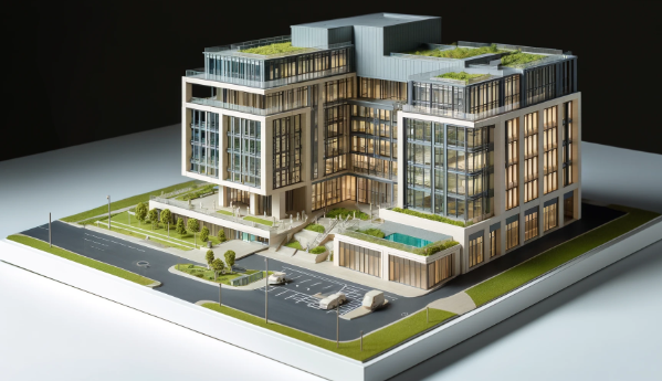 Eskişehir'de Ari Mimari Model Yapımı tarafından oluşturulmuş modern bir binanın detaylı mimari modeli.