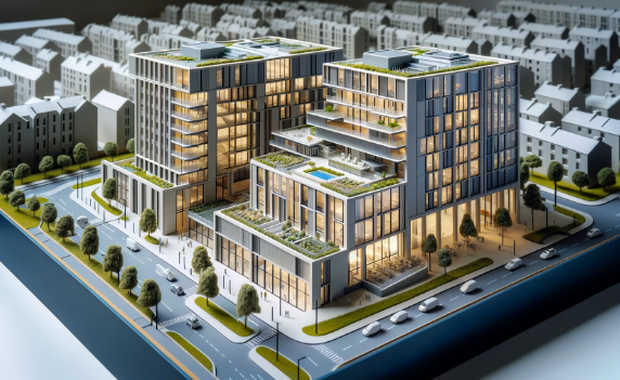 Gaziantep'te Ari Mimari Model Yapımı tarafından oluşturulmuş modern bir binanın detaylı mimari modeli.