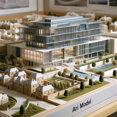 Gümüşhane'de Ari Mimari Model Yapımı tarafından oluşturulan modern bir bina modelinin detaylı görüntüsü.