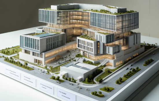 Hakkari'de Ari Mimari Model Yapımı tarafından yapılmış modern bir binanın detaylı mimari modeli.